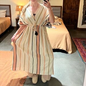 Striped Kaftan Dress with Tassel